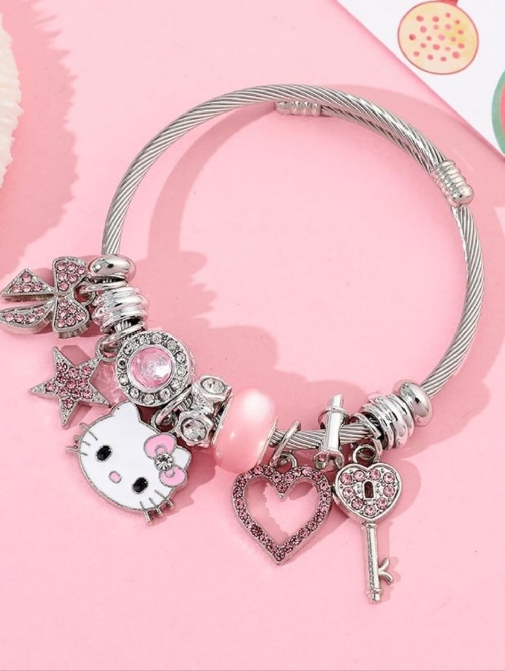 Hello Kitty Pink Charm Bracelet - Silver & Pink
